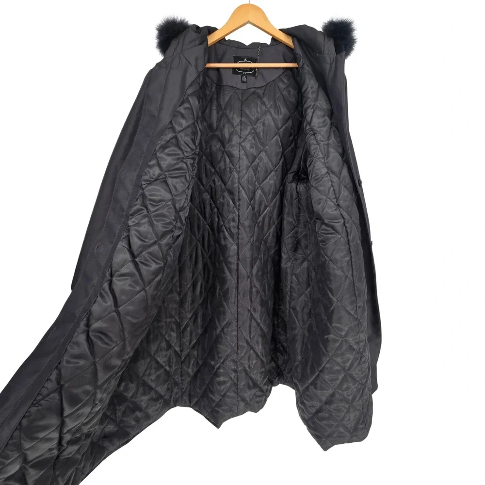 1‎ Madison Luxe Outerwear Womens 3X Fox Fur Trim Hooded Black Long Parka Coat